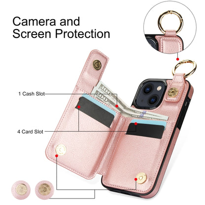 For iPhone 13 mini Litchi Texture Zipper Double Buckle Card Bag Phone Case(Rose Gold) - iPhone 13 mini Cases by buy2fix | Online Shopping UK | buy2fix