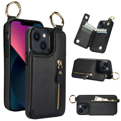 For iPhone 13 mini Litchi Texture Zipper Double Buckle Card Bag Phone Case(Black) - iPhone 13 mini Cases by buy2fix | Online Shopping UK | buy2fix