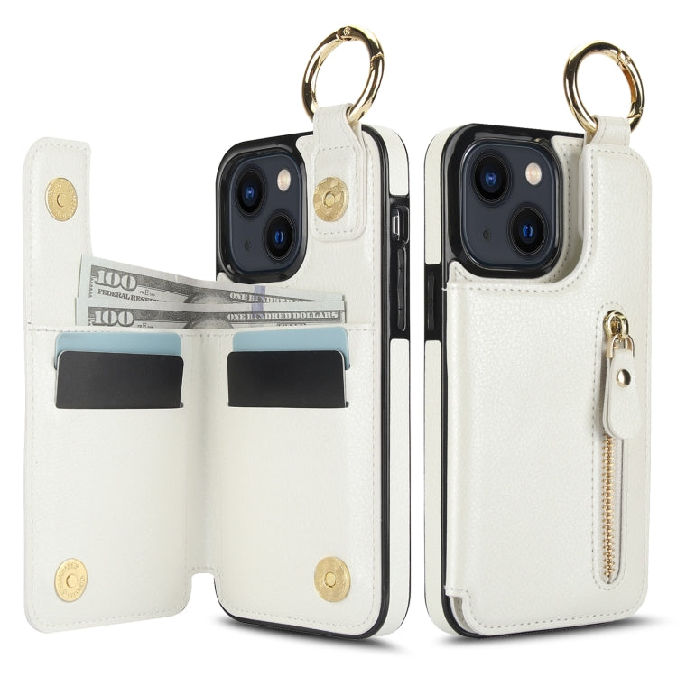 For iPhone 13 mini Litchi Texture Zipper Double Buckle Card Bag Phone Case(White) - iPhone 13 mini Cases by buy2fix | Online Shopping UK | buy2fix