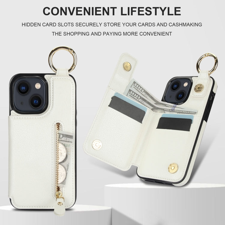 For iPhone 13 mini Litchi Texture Zipper Double Buckle Card Bag Phone Case(White) - iPhone 13 mini Cases by buy2fix | Online Shopping UK | buy2fix