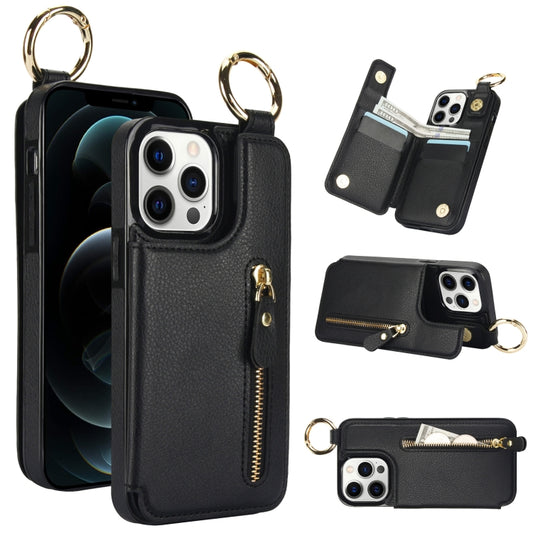 For iPhone 12 Pro Litchi Texture Zipper Double Buckle Card Bag Phone Case(Black) - iPhone 12 / 12 Pro Cases by buy2fix | Online Shopping UK | buy2fix