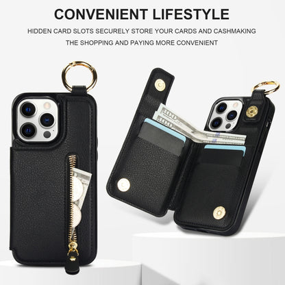 For iPhone 12 Pro Litchi Texture Zipper Double Buckle Card Bag Phone Case(Black) - iPhone 12 / 12 Pro Cases by buy2fix | Online Shopping UK | buy2fix