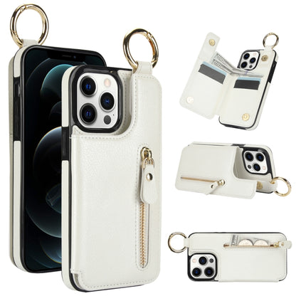 For iPhone 12 Pro Litchi Texture Zipper Double Buckle Card Bag Phone Case(White) - iPhone 12 / 12 Pro Cases by buy2fix | Online Shopping UK | buy2fix