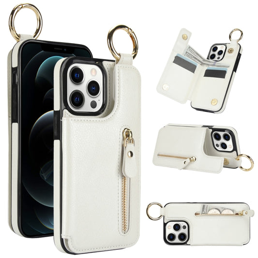 For iPhone 12 Pro Litchi Texture Zipper Double Buckle Card Bag Phone Case(White) - iPhone 12 / 12 Pro Cases by buy2fix | Online Shopping UK | buy2fix