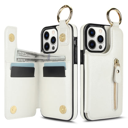 For iPhone 12 Pro Litchi Texture Zipper Double Buckle Card Bag Phone Case(White) - iPhone 12 / 12 Pro Cases by buy2fix | Online Shopping UK | buy2fix