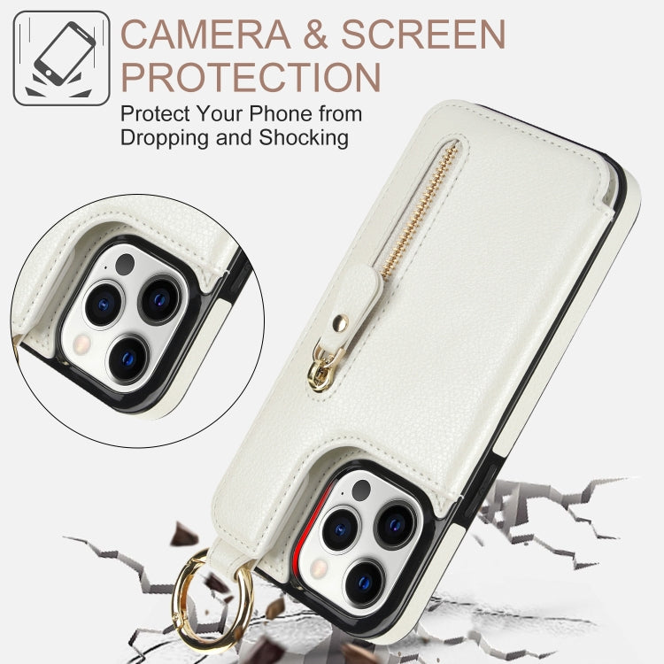 For iPhone 12 Pro Litchi Texture Zipper Double Buckle Card Bag Phone Case(White) - iPhone 12 / 12 Pro Cases by buy2fix | Online Shopping UK | buy2fix