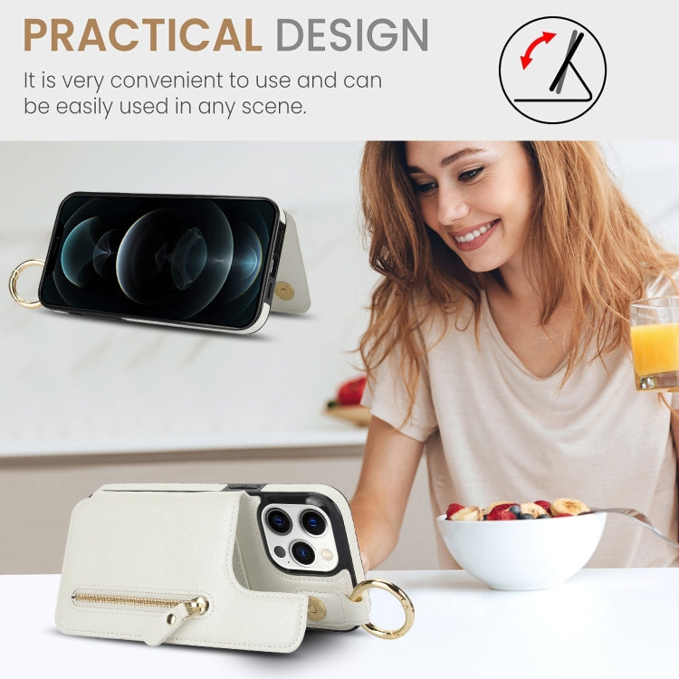 For iPhone 12 Pro Litchi Texture Zipper Double Buckle Card Bag Phone Case(White) - iPhone 12 / 12 Pro Cases by buy2fix | Online Shopping UK | buy2fix