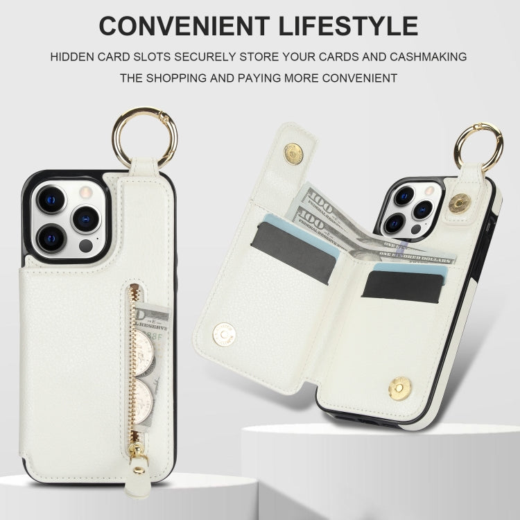 For iPhone 12 Pro Litchi Texture Zipper Double Buckle Card Bag Phone Case(White) - iPhone 12 / 12 Pro Cases by buy2fix | Online Shopping UK | buy2fix