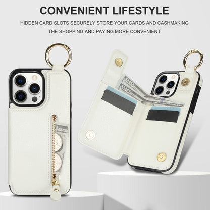 For iPhone 12 Pro Litchi Texture Zipper Double Buckle Card Bag Phone Case(White) - iPhone 12 / 12 Pro Cases by buy2fix | Online Shopping UK | buy2fix