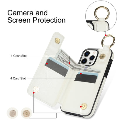 For iPhone 12 Pro Litchi Texture Zipper Double Buckle Card Bag Phone Case(White) - iPhone 12 / 12 Pro Cases by buy2fix | Online Shopping UK | buy2fix