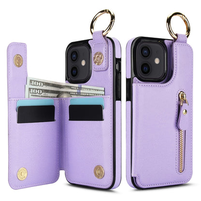 For iPhone 12 mini Litchi Texture Zipper Double Buckle Card Bag Phone Case(Purple) - iPhone 12 mini Cases by buy2fix | Online Shopping UK | buy2fix