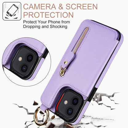 For iPhone 12 mini Litchi Texture Zipper Double Buckle Card Bag Phone Case(Purple) - iPhone 12 mini Cases by buy2fix | Online Shopping UK | buy2fix