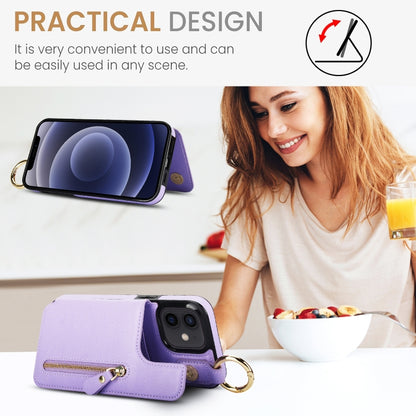 For iPhone 12 mini Litchi Texture Zipper Double Buckle Card Bag Phone Case(Purple) - iPhone 12 mini Cases by buy2fix | Online Shopping UK | buy2fix