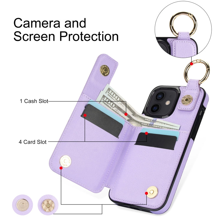 For iPhone 12 mini Litchi Texture Zipper Double Buckle Card Bag Phone Case(Purple) - iPhone 12 mini Cases by buy2fix | Online Shopping UK | buy2fix