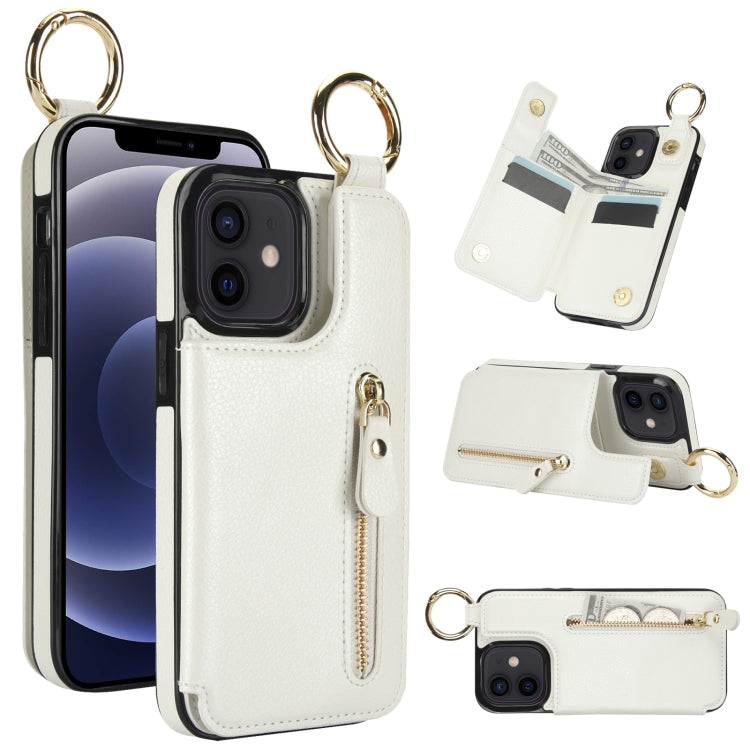 For iPhone 12 mini Litchi Texture Zipper Double Buckle Card Bag Phone Case(White) - iPhone 12 mini Cases by buy2fix | Online Shopping UK | buy2fix
