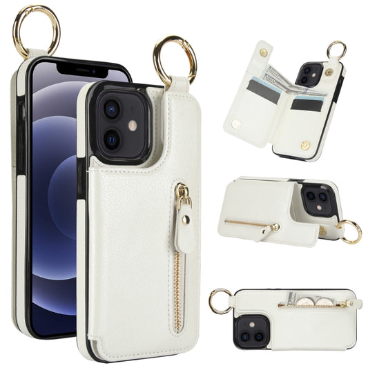 For iPhone 12 mini Litchi Texture Zipper Double Buckle Card Bag Phone Case(White) - iPhone 12 mini Cases by buy2fix | Online Shopping UK | buy2fix