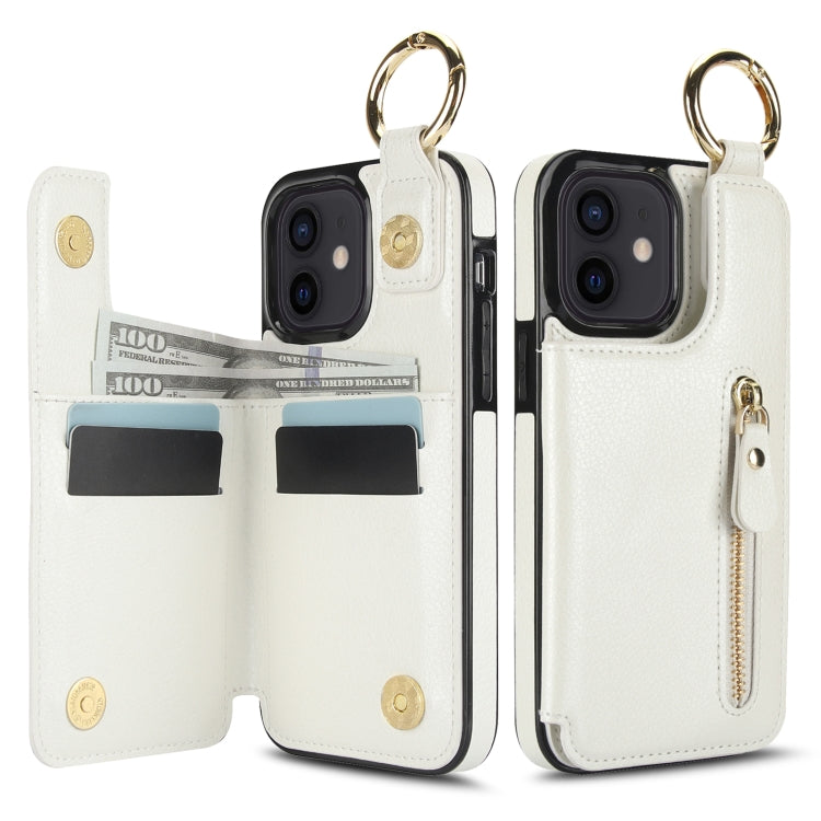For iPhone 12 mini Litchi Texture Zipper Double Buckle Card Bag Phone Case(White) - iPhone 12 mini Cases by buy2fix | Online Shopping UK | buy2fix