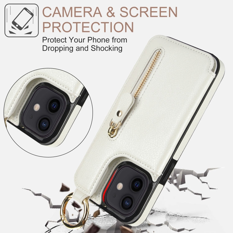 For iPhone 12 mini Litchi Texture Zipper Double Buckle Card Bag Phone Case(White) - iPhone 12 mini Cases by buy2fix | Online Shopping UK | buy2fix