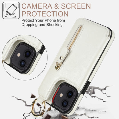 For iPhone 12 mini Litchi Texture Zipper Double Buckle Card Bag Phone Case(White) - iPhone 12 mini Cases by buy2fix | Online Shopping UK | buy2fix