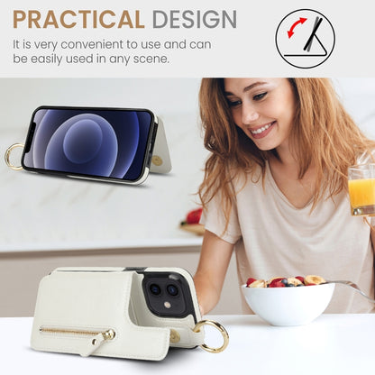 For iPhone 12 mini Litchi Texture Zipper Double Buckle Card Bag Phone Case(White) - iPhone 12 mini Cases by buy2fix | Online Shopping UK | buy2fix