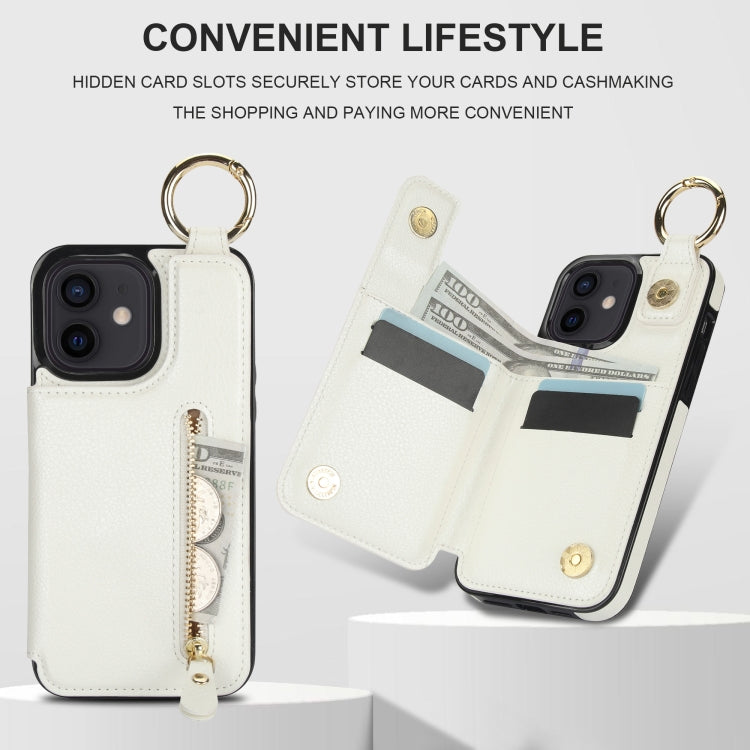 For iPhone 12 mini Litchi Texture Zipper Double Buckle Card Bag Phone Case(White) - iPhone 12 mini Cases by buy2fix | Online Shopping UK | buy2fix