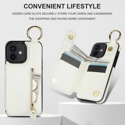 For iPhone 12 mini Litchi Texture Zipper Double Buckle Card Bag Phone Case(White) - iPhone 12 mini Cases by buy2fix | Online Shopping UK | buy2fix