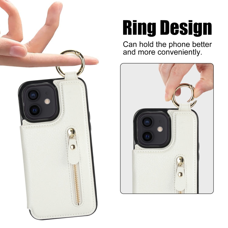For iPhone 12 mini Litchi Texture Zipper Double Buckle Card Bag Phone Case(White) - iPhone 12 mini Cases by buy2fix | Online Shopping UK | buy2fix