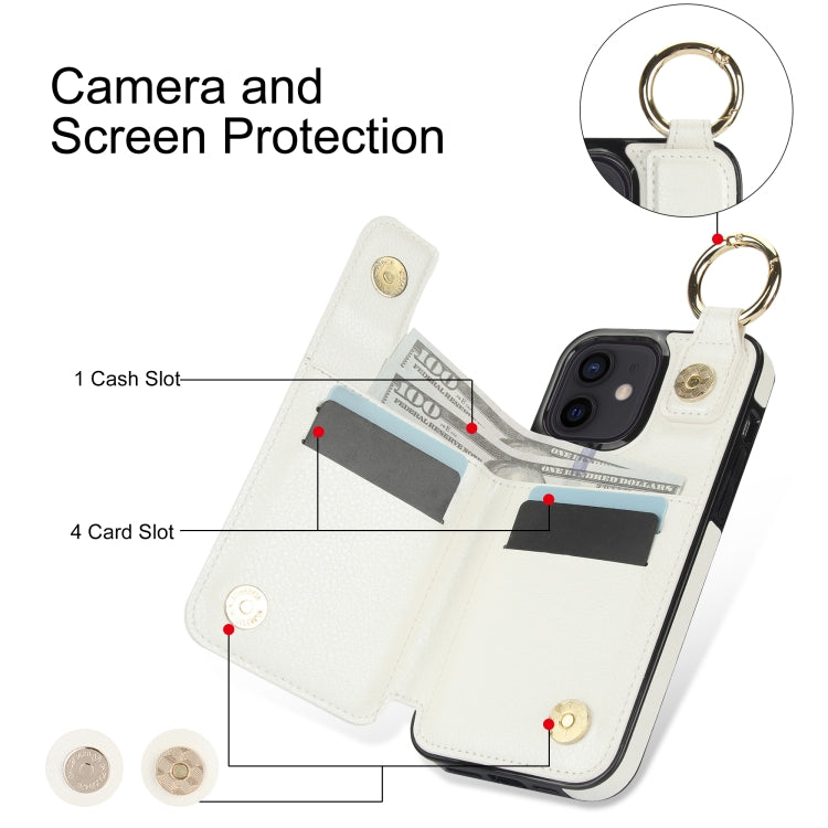 For iPhone 12 mini Litchi Texture Zipper Double Buckle Card Bag Phone Case(White) - iPhone 12 mini Cases by buy2fix | Online Shopping UK | buy2fix