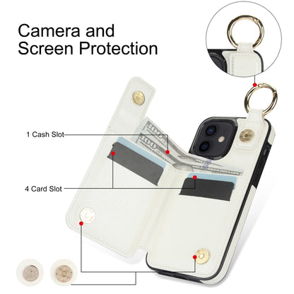 For iPhone 12 mini Litchi Texture Zipper Double Buckle Card Bag Phone Case(White) - iPhone 12 mini Cases by buy2fix | Online Shopping UK | buy2fix