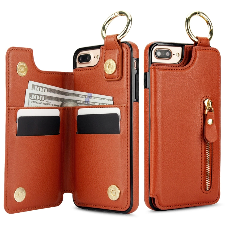 For iPhone 8 Plus / 7 Plus Litchi Texture Zipper Double Buckle Card Bag Phone Case(Brown) - More iPhone Cases by buy2fix | Online Shopping UK | buy2fix