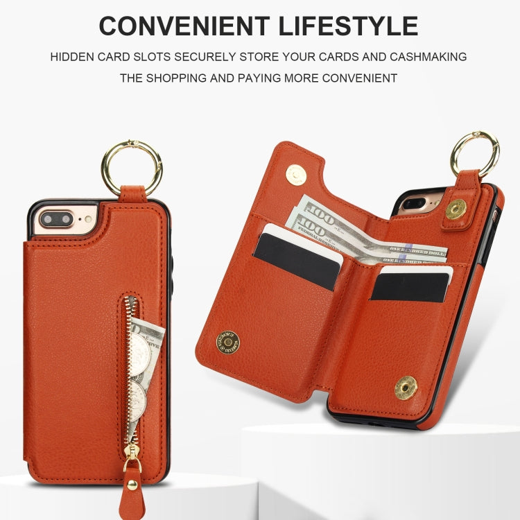 For iPhone 8 Plus / 7 Plus Litchi Texture Zipper Double Buckle Card Bag Phone Case(Brown) - More iPhone Cases by buy2fix | Online Shopping UK | buy2fix