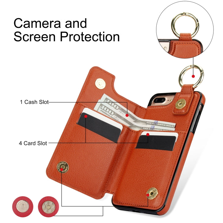 For iPhone 8 Plus / 7 Plus Litchi Texture Zipper Double Buckle Card Bag Phone Case(Brown) - More iPhone Cases by buy2fix | Online Shopping UK | buy2fix