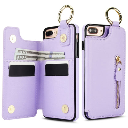 For iPhone 8 Plus / 7 Plus Litchi Texture Zipper Double Buckle Card Bag Phone Case(Purple) - More iPhone Cases by buy2fix | Online Shopping UK | buy2fix