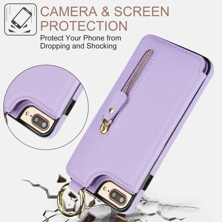 For iPhone 8 Plus / 7 Plus Litchi Texture Zipper Double Buckle Card Bag Phone Case(Purple) - More iPhone Cases by buy2fix | Online Shopping UK | buy2fix