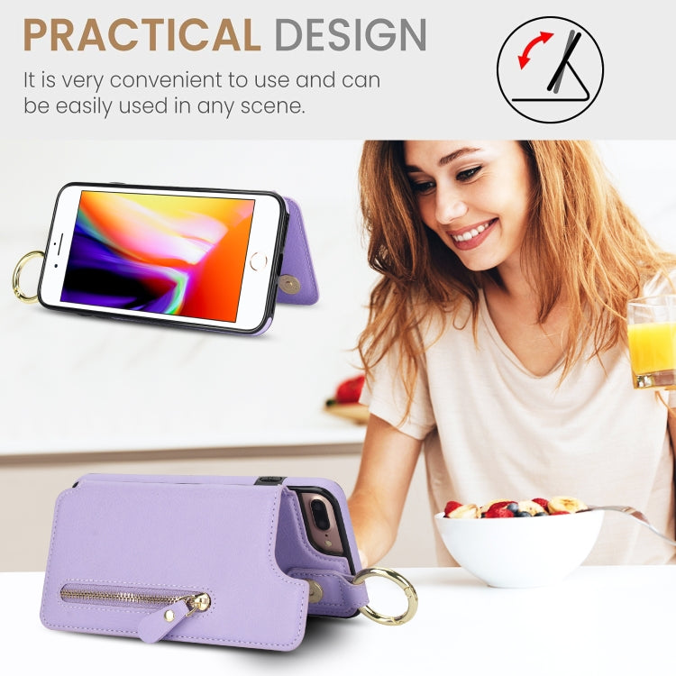 For iPhone 8 Plus / 7 Plus Litchi Texture Zipper Double Buckle Card Bag Phone Case(Purple) - More iPhone Cases by buy2fix | Online Shopping UK | buy2fix