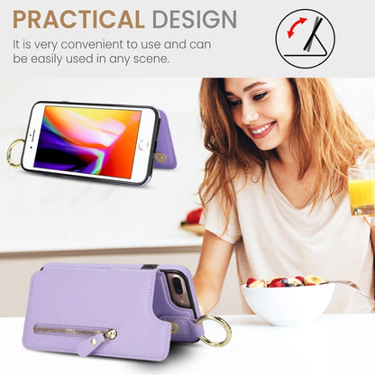 For iPhone 8 Plus / 7 Plus Litchi Texture Zipper Double Buckle Card Bag Phone Case(Purple) - More iPhone Cases by buy2fix | Online Shopping UK | buy2fix