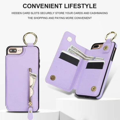 For iPhone 8 Plus / 7 Plus Litchi Texture Zipper Double Buckle Card Bag Phone Case(Purple) - More iPhone Cases by buy2fix | Online Shopping UK | buy2fix