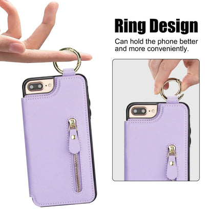 For iPhone 8 Plus / 7 Plus Litchi Texture Zipper Double Buckle Card Bag Phone Case(Purple) - More iPhone Cases by buy2fix | Online Shopping UK | buy2fix