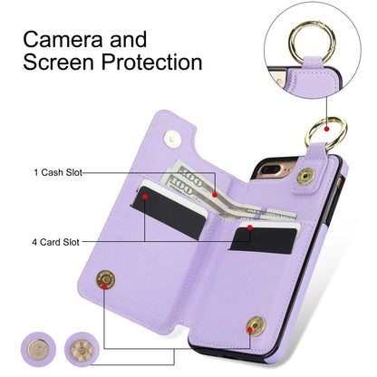 For iPhone 8 Plus / 7 Plus Litchi Texture Zipper Double Buckle Card Bag Phone Case(Purple) - More iPhone Cases by buy2fix | Online Shopping UK | buy2fix