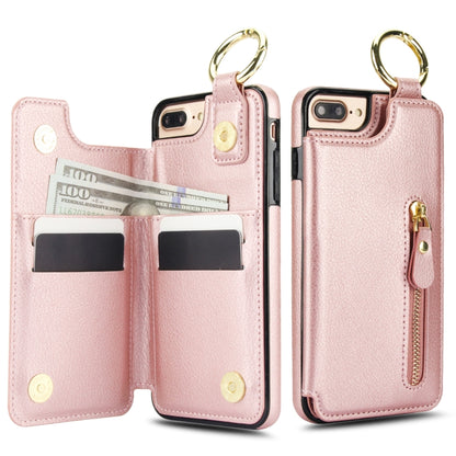 For iPhone 8 Plus / 7 Plus Litchi Texture Zipper Double Buckle Card Bag Phone Case(Rose Gold) - More iPhone Cases by buy2fix | Online Shopping UK | buy2fix