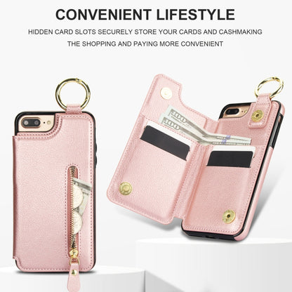 For iPhone 8 Plus / 7 Plus Litchi Texture Zipper Double Buckle Card Bag Phone Case(Rose Gold) - More iPhone Cases by buy2fix | Online Shopping UK | buy2fix
