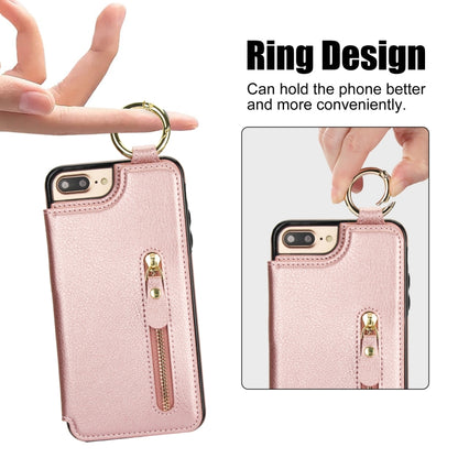 For iPhone 8 Plus / 7 Plus Litchi Texture Zipper Double Buckle Card Bag Phone Case(Rose Gold) - More iPhone Cases by buy2fix | Online Shopping UK | buy2fix