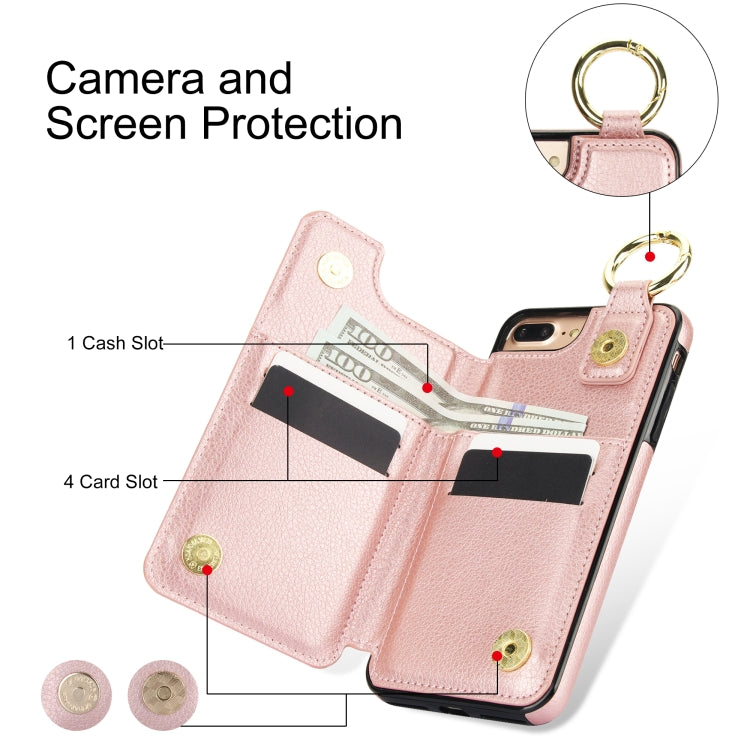 For iPhone 8 Plus / 7 Plus Litchi Texture Zipper Double Buckle Card Bag Phone Case(Rose Gold) - More iPhone Cases by buy2fix | Online Shopping UK | buy2fix