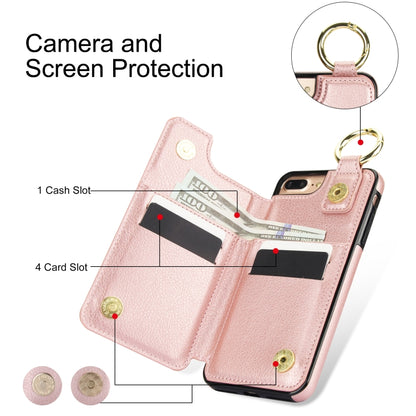 For iPhone 8 Plus / 7 Plus Litchi Texture Zipper Double Buckle Card Bag Phone Case(Rose Gold) - More iPhone Cases by buy2fix | Online Shopping UK | buy2fix