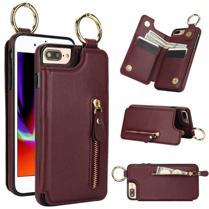 For iPhone 8 Plus / 7 Plus Litchi Texture Zipper Double Buckle Card Bag Phone Case(Maroon Red) - More iPhone Cases by buy2fix | Online Shopping UK | buy2fix