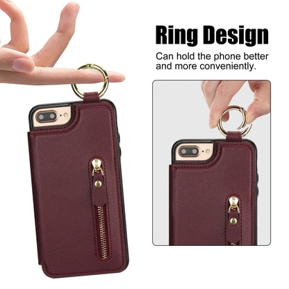 For iPhone 8 Plus / 7 Plus Litchi Texture Zipper Double Buckle Card Bag Phone Case(Maroon Red) - More iPhone Cases by buy2fix | Online Shopping UK | buy2fix