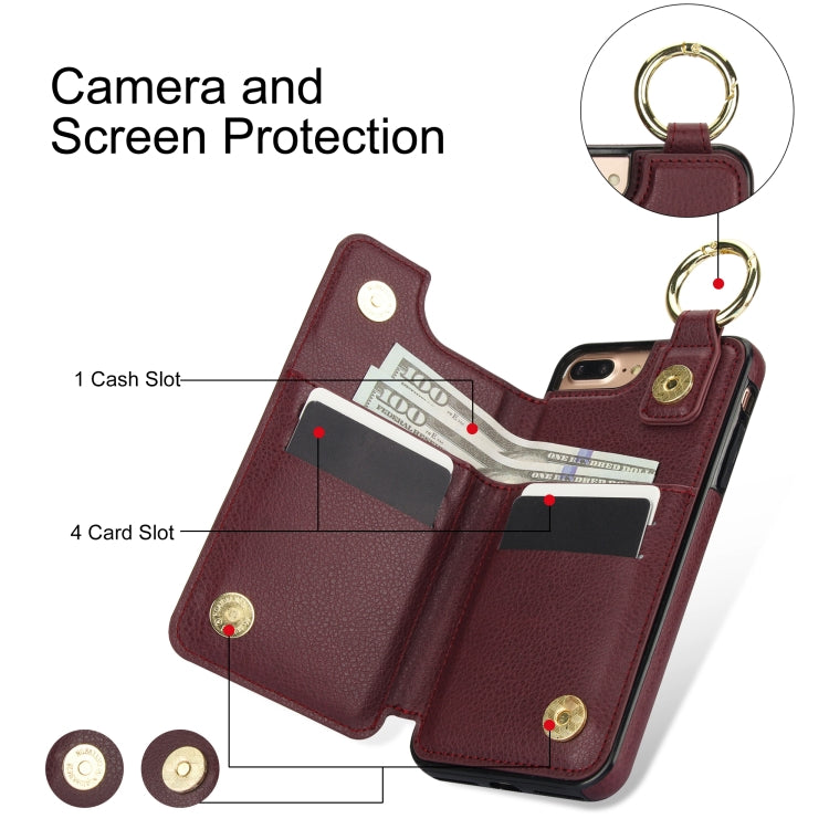 For iPhone 8 Plus / 7 Plus Litchi Texture Zipper Double Buckle Card Bag Phone Case(Maroon Red) - More iPhone Cases by buy2fix | Online Shopping UK | buy2fix