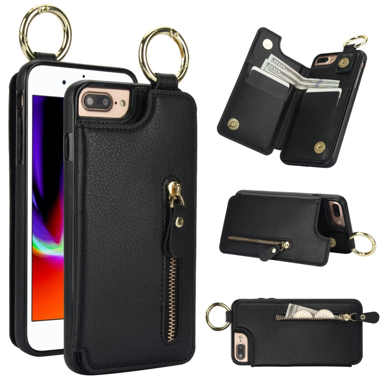 For iPhone 8 Plus / 7 Plus Litchi Texture Zipper Double Buckle Card Bag Phone Case(Black) - More iPhone Cases by buy2fix | Online Shopping UK | buy2fix