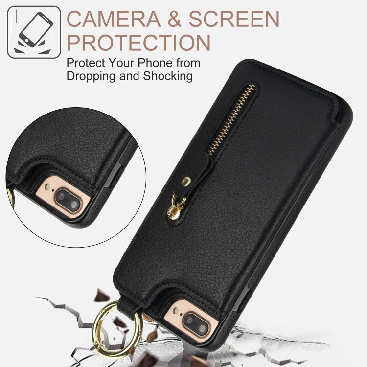 For iPhone 8 Plus / 7 Plus Litchi Texture Zipper Double Buckle Card Bag Phone Case(Black) - More iPhone Cases by buy2fix | Online Shopping UK | buy2fix