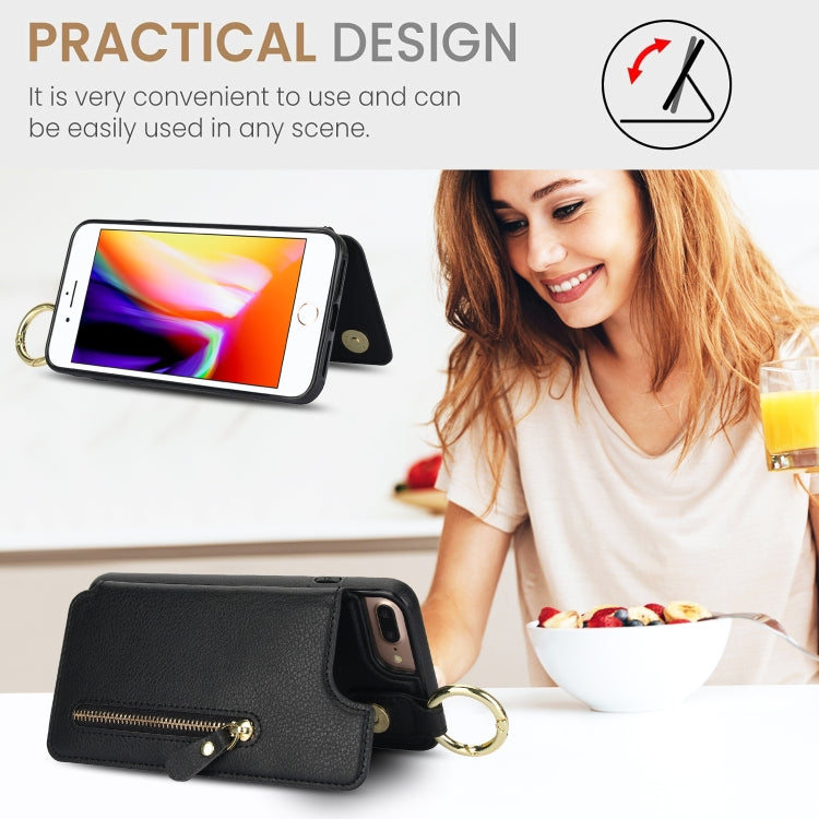 For iPhone 8 Plus / 7 Plus Litchi Texture Zipper Double Buckle Card Bag Phone Case(Black) - More iPhone Cases by buy2fix | Online Shopping UK | buy2fix